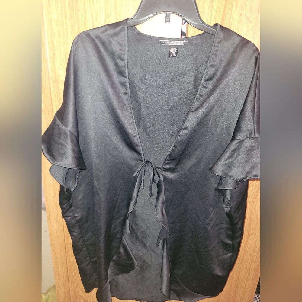 Victoria's secret black satin cover up/robe one size
